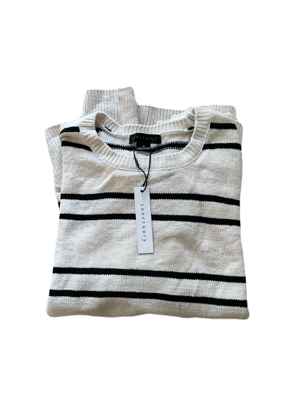 Sanctuary Cream and Black Striped Crewneck Sweater